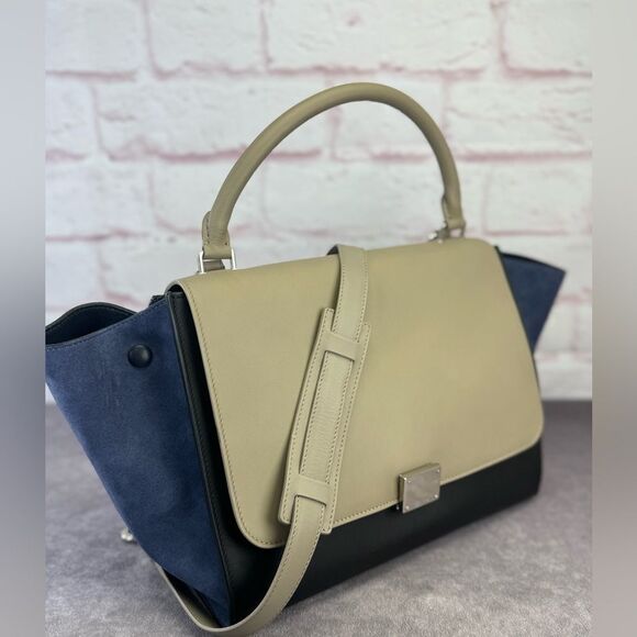Celine Colorblock Leather Suede Medium Trapeze Shoulder Bag - Picture 1 of 14